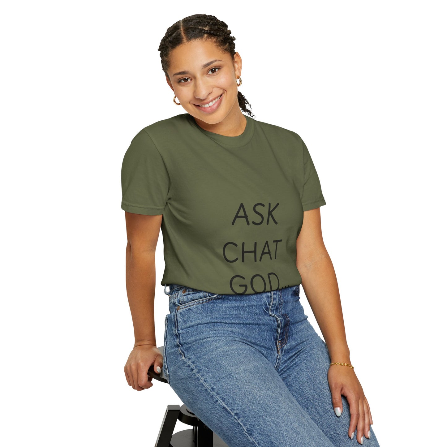 Casual Inspirational T-Shirt - Ask Chat God - Unisex Tee for Everyday Wear, Gift for Tech Lovers, Unique Clever Quote Top