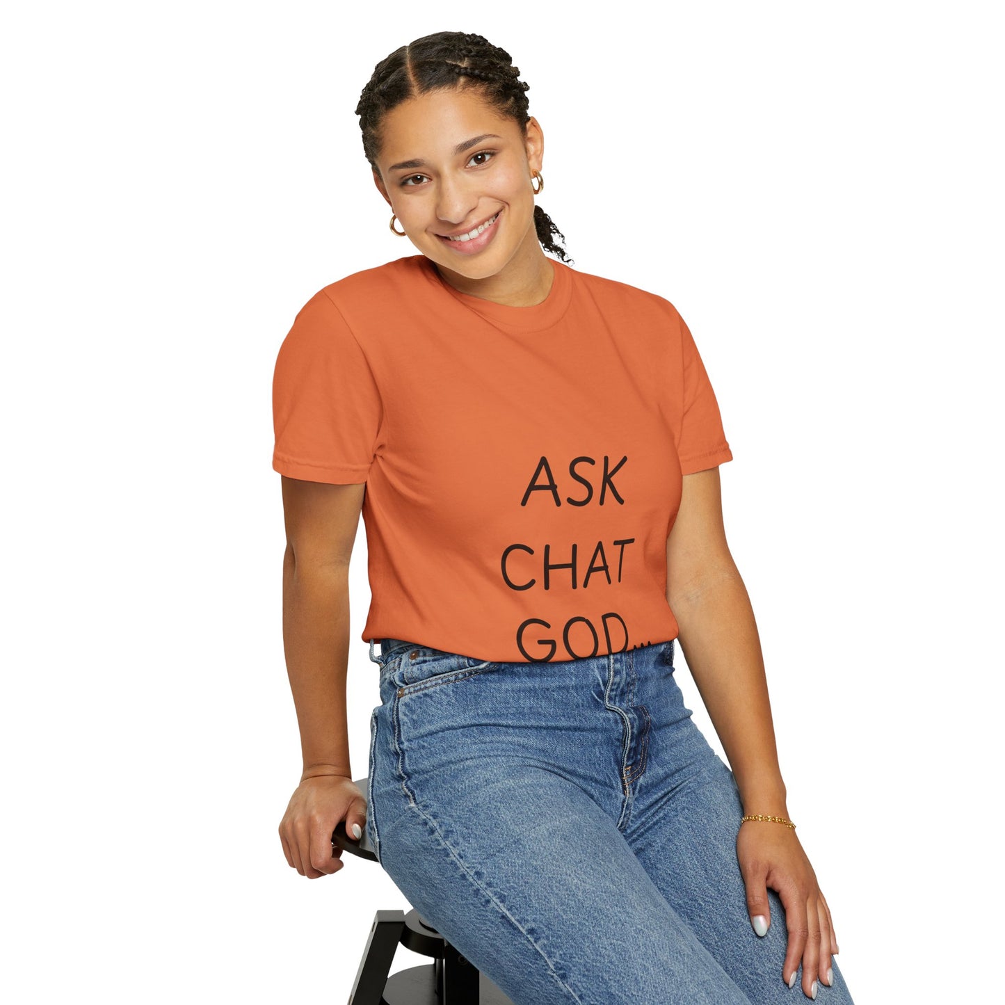 Casual Inspirational T-Shirt - Ask Chat God - Unisex Tee for Everyday Wear, Gift for Tech Lovers, Unique Clever Quote Top