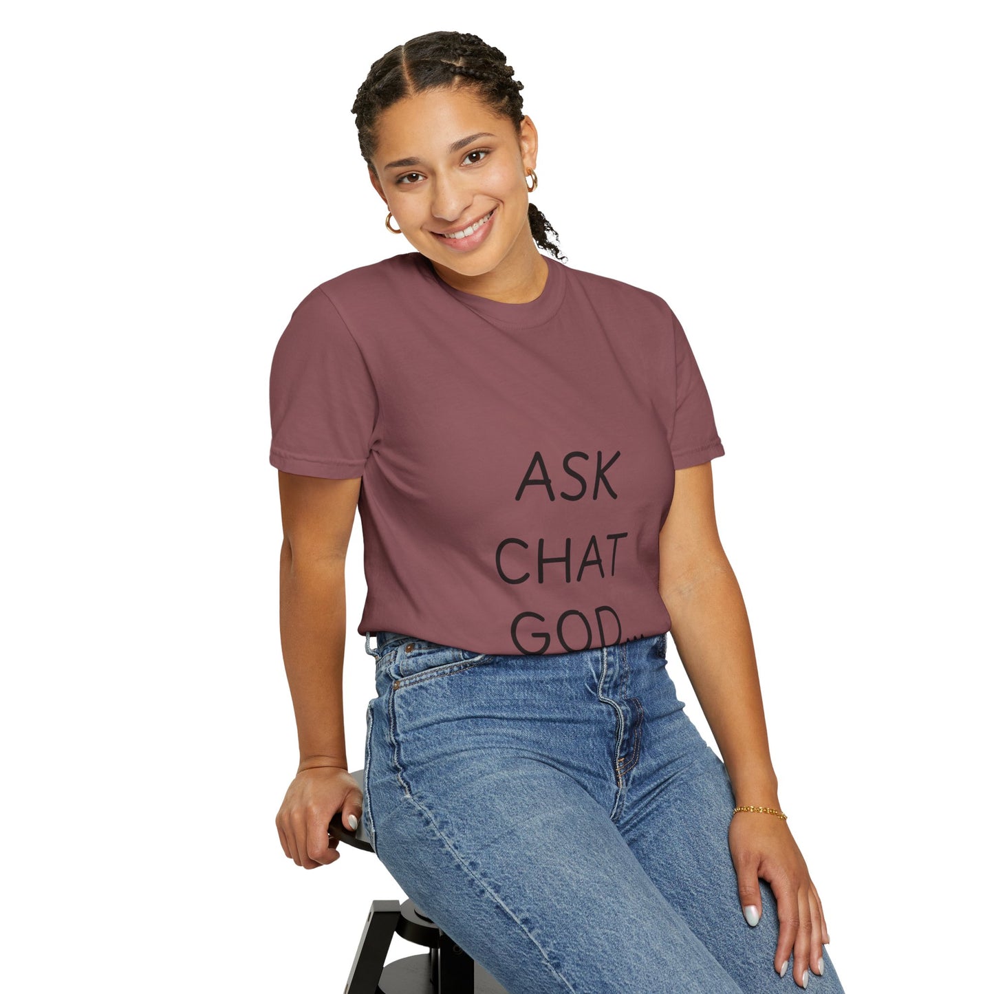Casual Inspirational T-Shirt - Ask Chat God - Unisex Tee for Everyday Wear, Gift for Tech Lovers, Unique Clever Quote Top